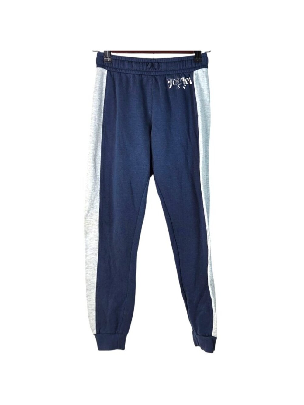Justice Girls Navy Blue Joggers Athletic Pants Side Stripe Size L